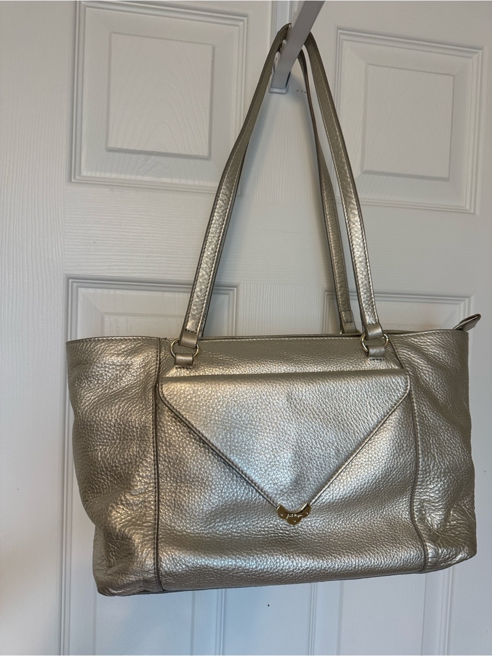 Jack Rogers Celeste Platinum Metallic Leather Tote Bag